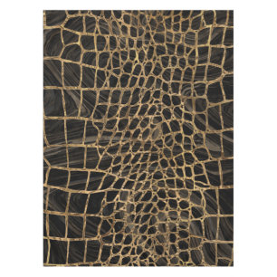 Faux Crocodile Black Liquid Marble and gold Tablecloth