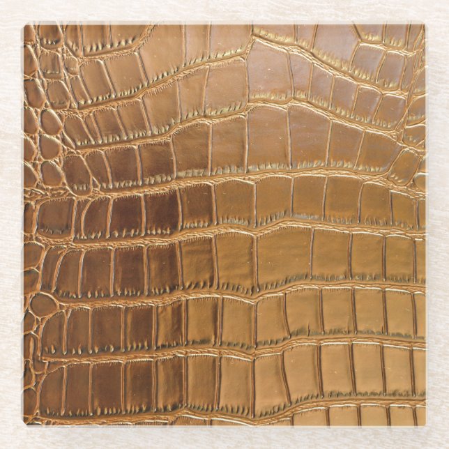 Faux Crocodile Leather Animal Skin Pattern Glass Coaster (Front)
