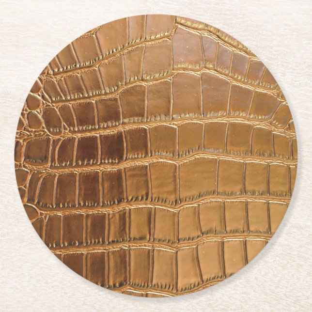 Faux Crocodile Leather Animal Skin Pattern Round Paper Coaster (Front)