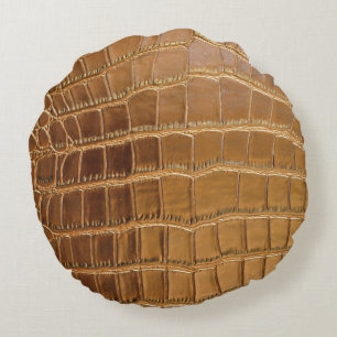 Faux Crocodile Leather Animal Skin Pattern Round Pillow