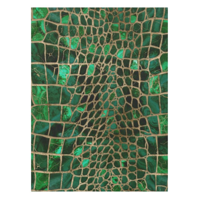 Faux Crocodile texture Malachite and gold Tablecloth (Front)