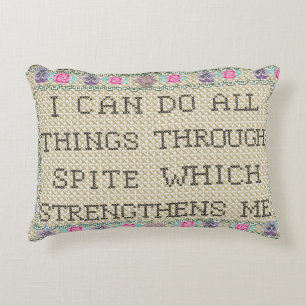 Faux Cross Stitch I can do all things spite Accent Pillow