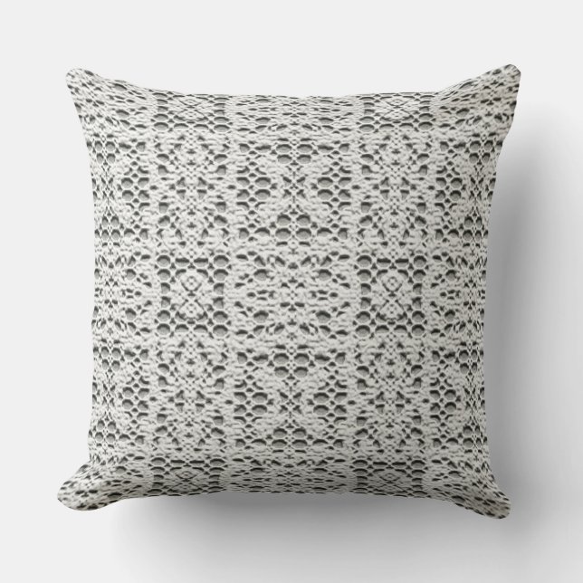 Faux Crotchet White Throw Pillow (Front)