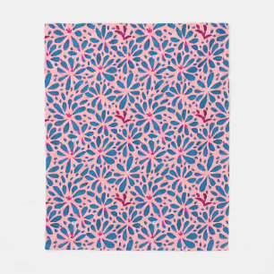 Faux Cutout Pink Blue Folk Art Inspired  Fleece Blanket