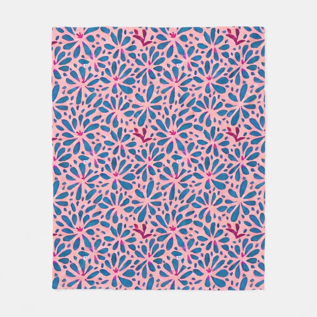 Faux Cutout Pink Blue Folk Art Inspired  Fleece Blanket (Front)