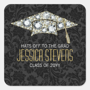 Faux Damions And Gold Graduation Hat 2b Square Sticker