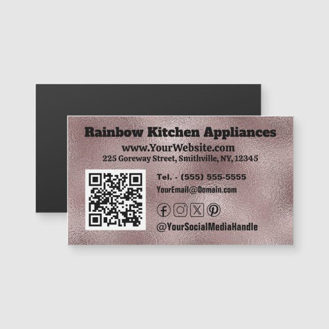 Faux Dark Pink Metallic Magnetic Business Card (Front/Back)