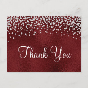 Faux Dark Red Foil Diamond Confetti Thank You Postcard
