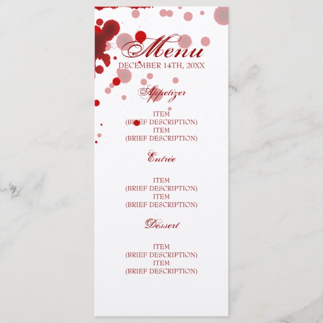Faux de menu de mariage de Halloween de vampire (Devant)