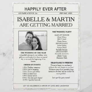 Faux Deckle-Edge Black and White Newspaper Wedding Flyer
