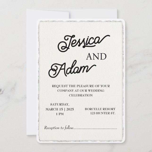 Faux Deckle Edge Paper Invitation Script Wedding   (Front)