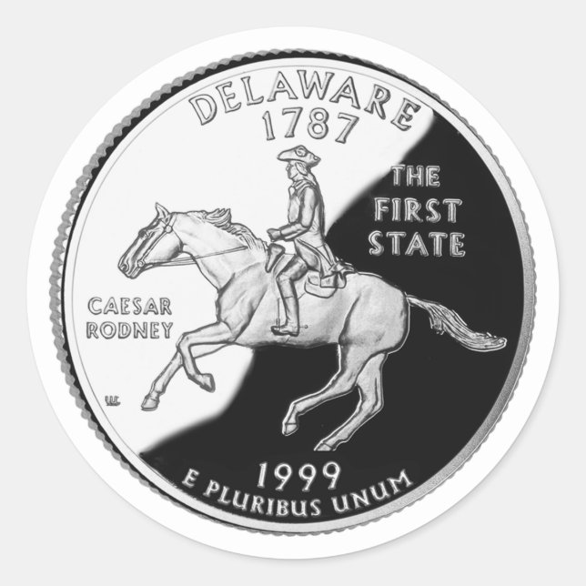 Faux Delaware State Quarter Classic Round Sticker (Front)