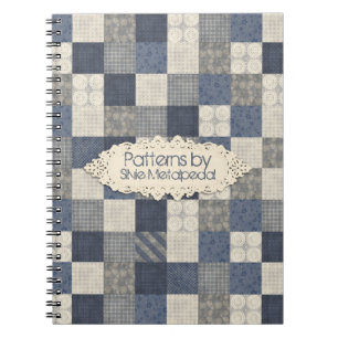 Faux denim blue cream quilting quilter pattern notebook