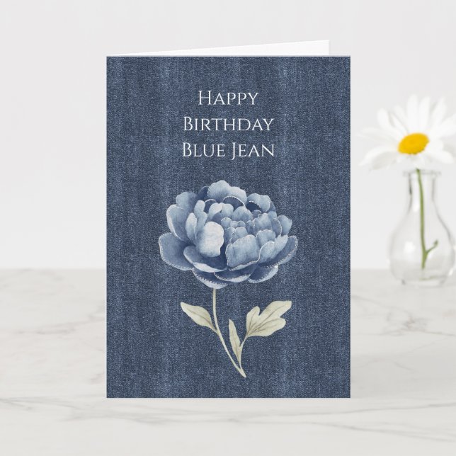 Faux Denim Blue Jean Flower Card (Small Plant)