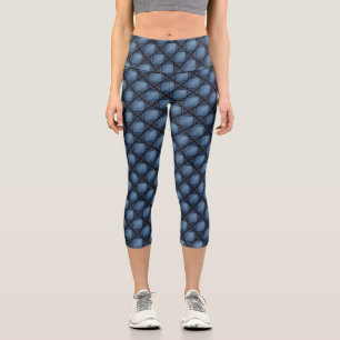 Faux Denim Diamond Pattern Capri Leggings