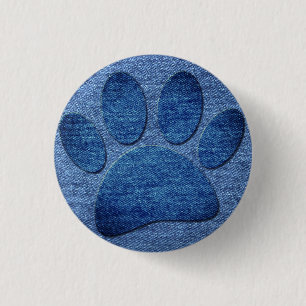 Faux Denim Jeans Dog Paw Print  1 Inch Round Button