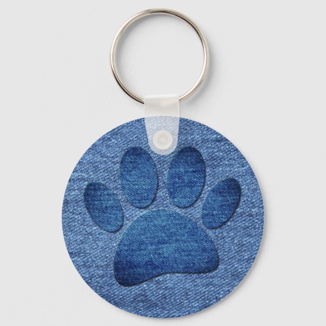 Faux Denim Jeans Dog Paw Print  Keychain (Front)