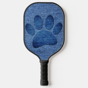 Faux Denim Jeans Dog Paw Print  Pickleball Paddle