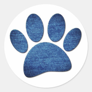 Faux Denim Jeans Dog Paw Printed Texture Classic R Round Sticker
