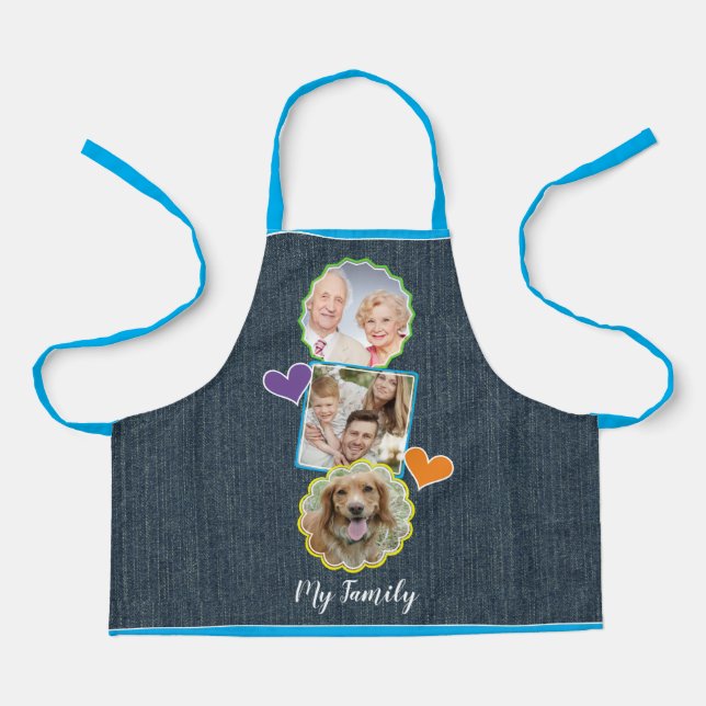 Faux Denim Scrapbook Style Photo Template Girl's Apron (Front)