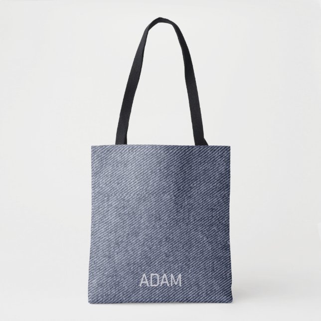 Faux Denim Texture Navy Blue Mousepad Tote Bag (Front)