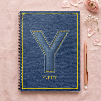 Faux Denim Yellow Stitch Letter Y Monogram Notebook