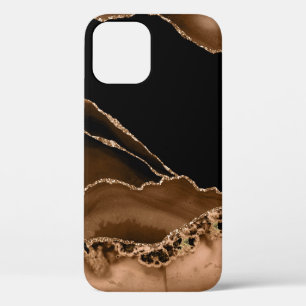 Faux Desert Brown Marbled Agate Contemporary Stone iPhone 12 Case