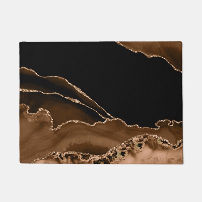 Faux Desert Brown Marbled Agate Contemporary Stone Doormat (Front)