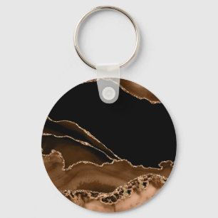 Faux Desert Brown Marbled Agate Contemporary Stone Keychain