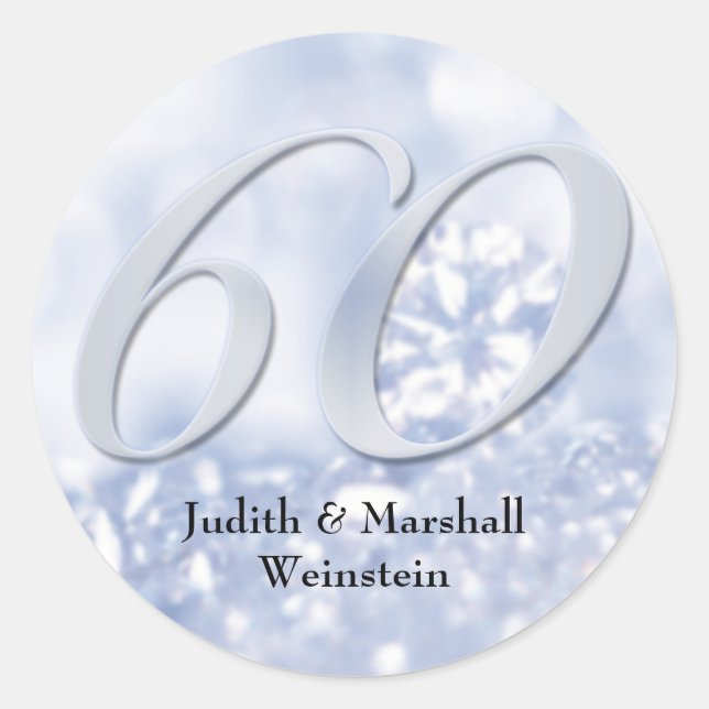 Faux Diamond 60th Anniversary Classic Round Sticker (Front)