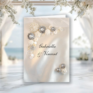 Faux Diamond and White Pearl Buttons Wedding Invitation