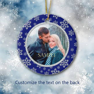 Faux Diamond Blue Snowflake Frame Ceramic Ornament