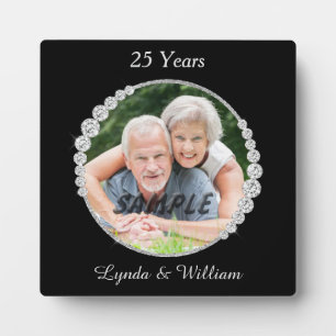 Faux Diamond Surround Silver Anniversary Photo Plaque