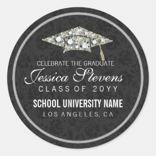 Faux Diamonds And Silver Graduation Hat 2 Classic Round Sticker