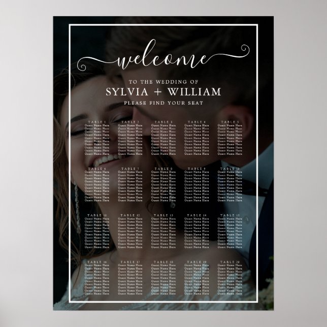 Faux Effect Overlay Photo Wedding Seating Charts (Front)