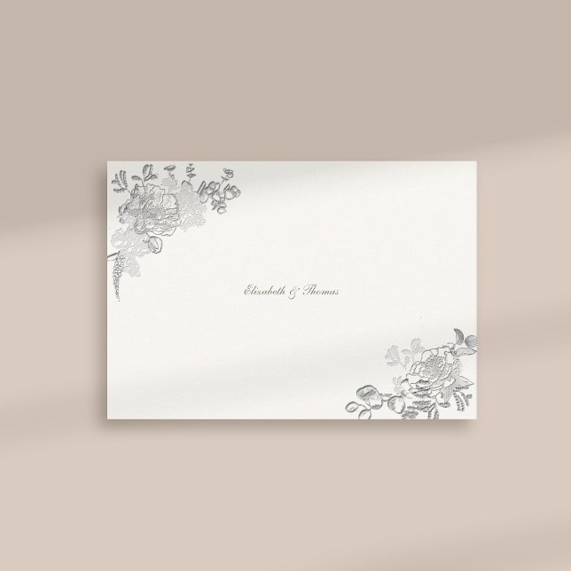 Faux Embossé Peony Classic Mariage Merci (formal traditional elegant calligraphy wedding thank you card faux embossed peony pearl classic)
