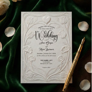 Faux Embossed 3D Relief Floral Formal Wedding Invitation