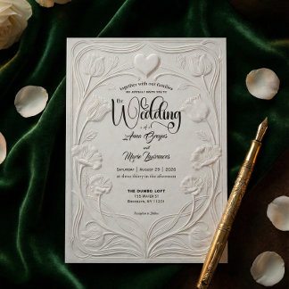 Faux Embossed 3D Relief Floral Formal Wedding Invitation