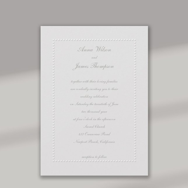 Faux Embossed Beaded Frame Ivory Formal Wedding Invitation (formal wedding invitation faux embossed beaded frame classic traditional elegant black tie ivory)