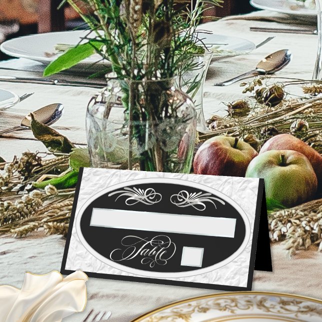 Faux Embossed, Calligraphy - Black/Silver Place Card (Creator Uploaded)