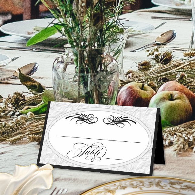 Faux Embossed, Calligraphy - White/Black Place Card (Creator Uploaded)
