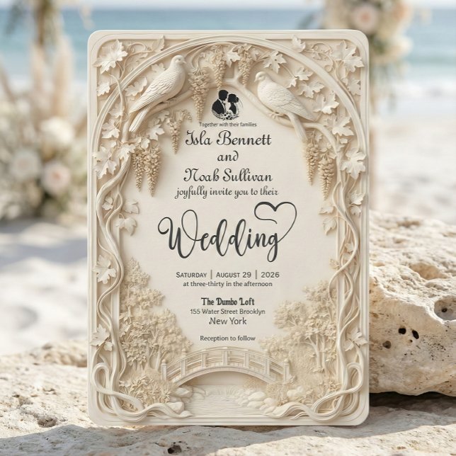 Faux Embossed Carved Cream Bas Relief Wedding Invitation (Creator Uploaded)