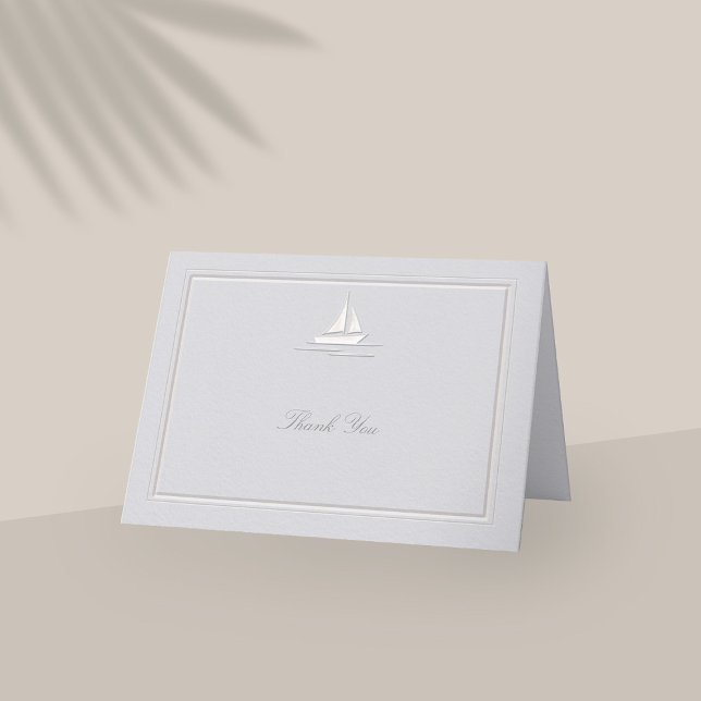 Faux Embossed Coastal Formal Wedding Thank You (coastal wedding thank you folded card modern classic formal traditional frame faux embossed)