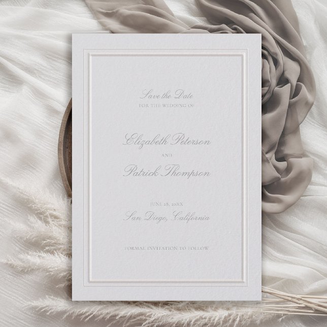 Faux Embossed Double Frame Formal Wedding Save The Date (formal wedding save the date modern classic faux embossed double frame traditional black tie ivory)