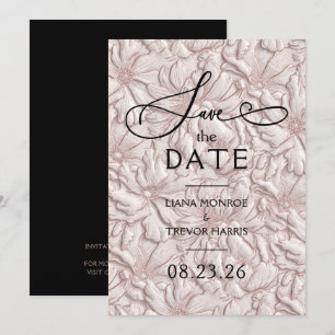 Faux Embossed Dusty Pink Floral Wedding Save The Date