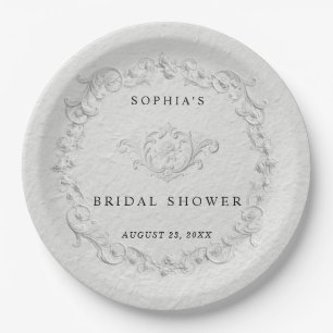 Faux Embossed Floral Bridal Shower  Paper Pla Plate