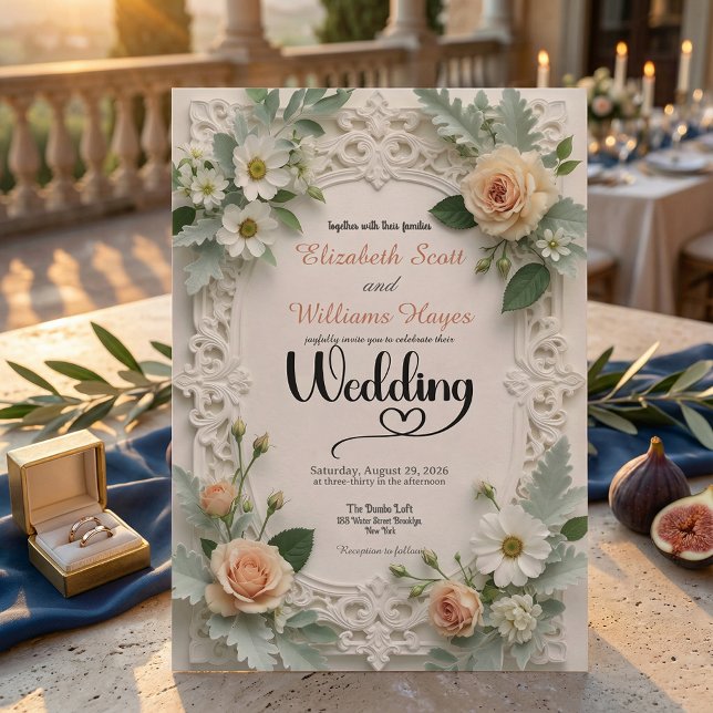 Faux Embossed Floral Elegance Spring Wedding Invitation (Creator Uploaded)