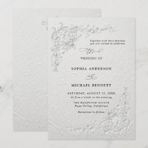 Faux Embossed Floral Wedding Invitation