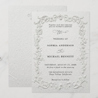 Faux Embossed Floral Wedding Invitation