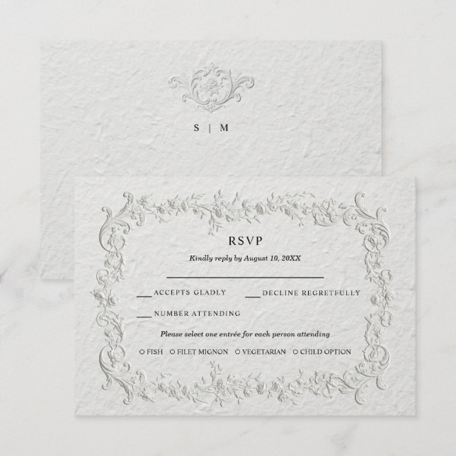 Faux Embossed Floral Wedding RSVP Card (Front/Back)